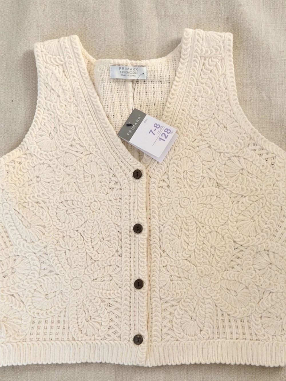 Primark Ivory Crochet Floral Button Vest